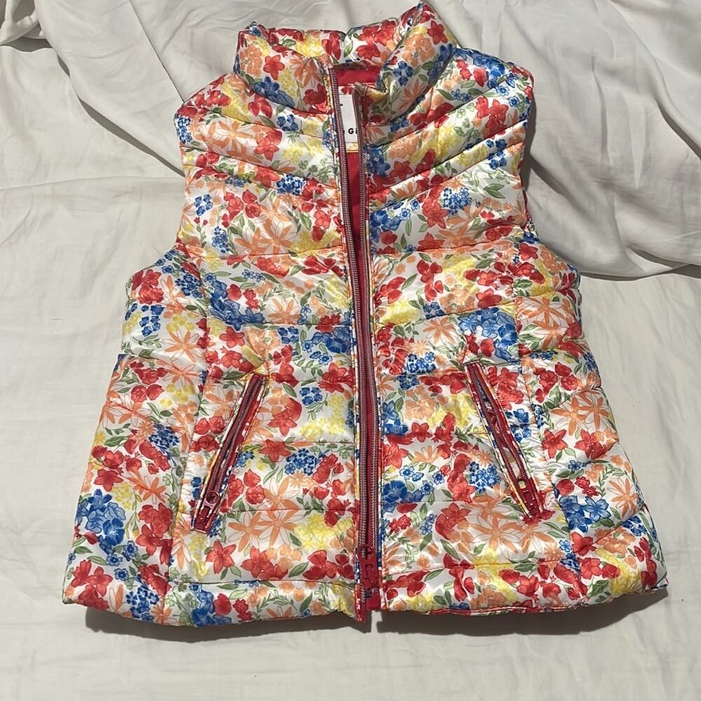 Zara 6/7 orange white floral zip puffer vest nwot perfect